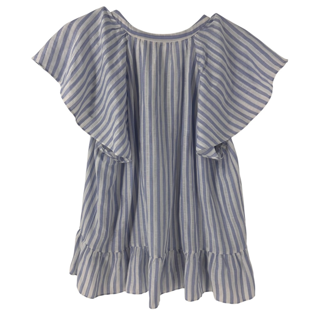 Veronica Beard Blue White Striped Linen Silk Flutter Sleeve Peplum Top 8 - Picture 4 of 9
